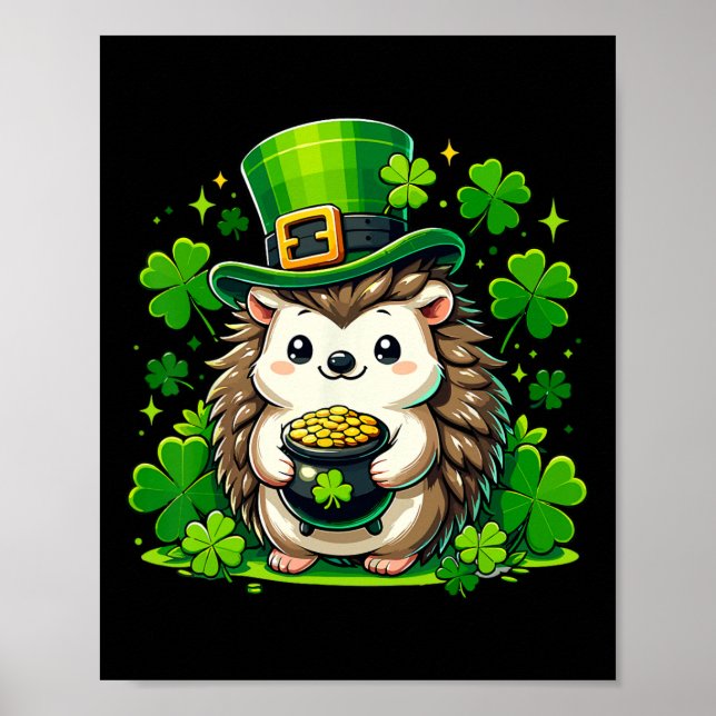 Affiche Hérisson Jour de la Saint Patrick mignon Hérisson  (Devant)