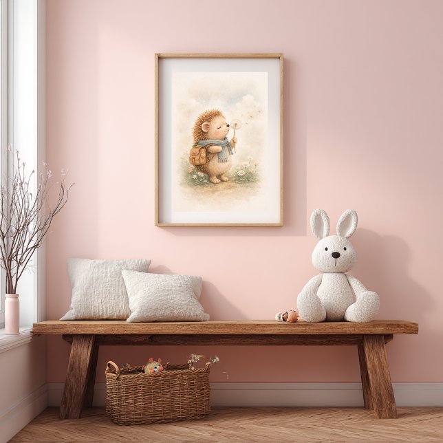 Affiche Hérisson Mignon avec Pissenlit Chambre d'Enfants N (Créateur téléchargé)