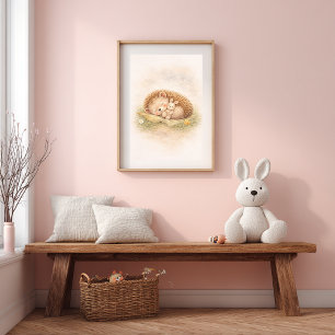 Affiche Hérisson Mignon Endormi Chambre Enfants Neutre