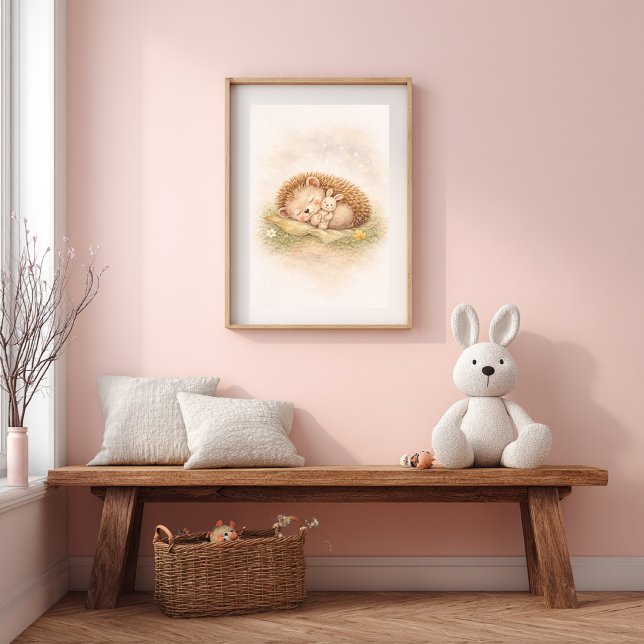 Affiche Hérisson Mignon Endormi Chambre Enfants Neutre (Créateur téléchargé)