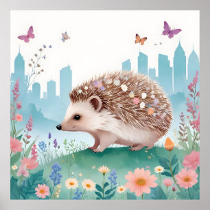 Affiche Hérisson Vintage Animal Nature Décor Environnement