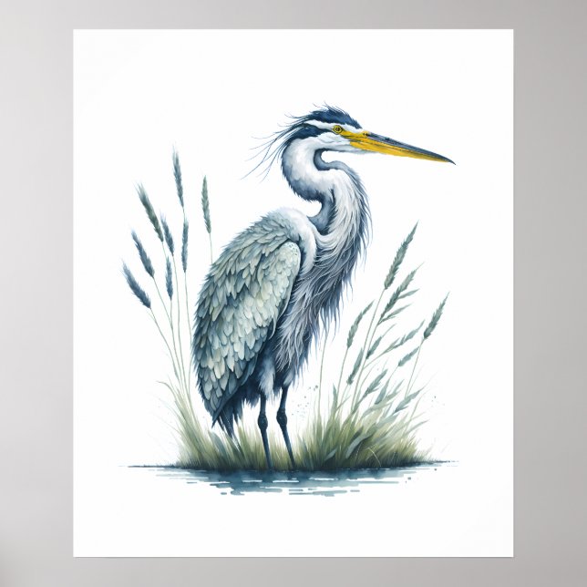 Affiche Héron aquarelle dans la nature (Devant)