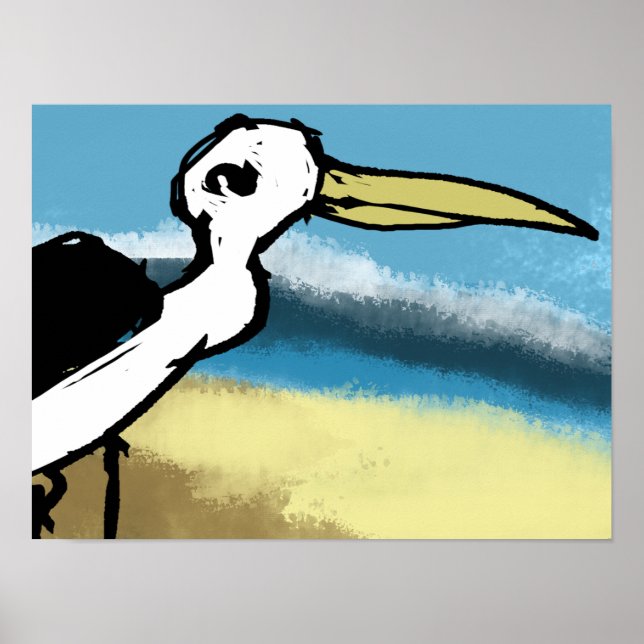 Affiche Héron au bord de la mer (Devant)