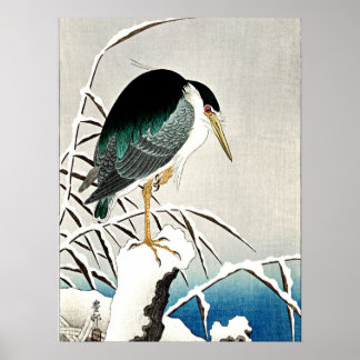 Affiche Héron en neige, art raffiné par Ohara Koson