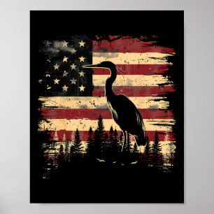 Affiche Héron majestueux 4 juillet Drapeau américain Natur