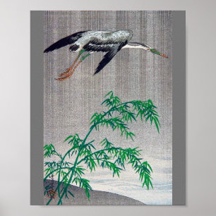 Affiche Heron Volant dans la pluie, Watanabe Seitei