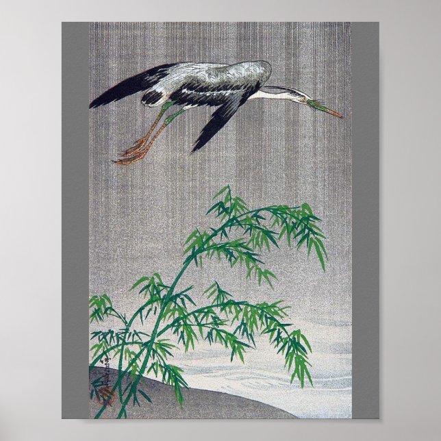 Affiche Heron Volant dans la pluie, Watanabe Seitei (Devant)