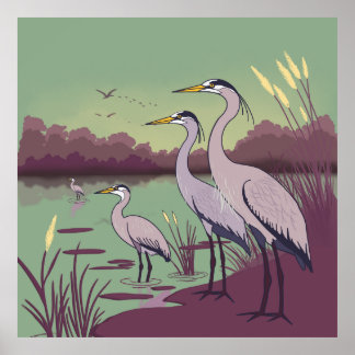 Affiche Herons by the Lake