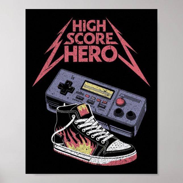 Affiche Héros de haut score jeu vidéo rétro joueur  (Devant)