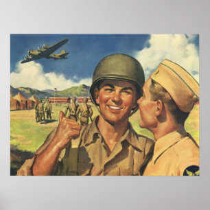 Affiche Héros patriotiques vintage, hommes d'avion militai
