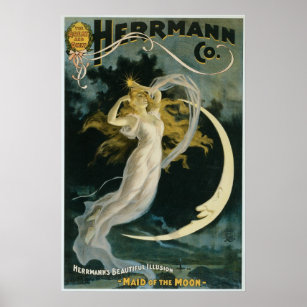 Affiche Herrmann ~ Maid of the Moon Vintage Magician Act