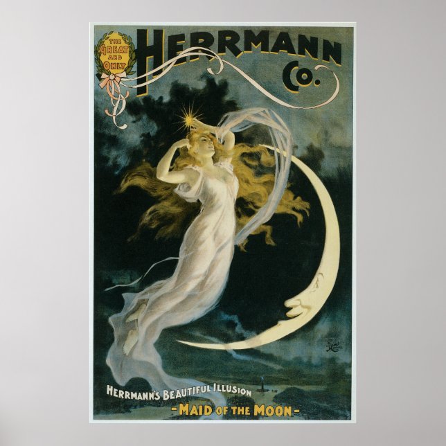 Affiche Herrmann ~ Maid of the Moon Vintage Magician Act (Devant)