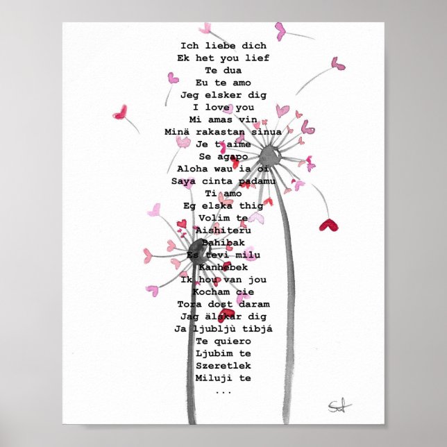 Affiche Herz Geschenk Liebe Kunst Pusteblume Hochzeit (Devant)