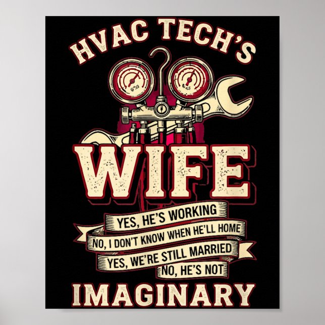 Affiche He's Not Imaginary Funny Hvac Tech Wife Women Girl (Devant)