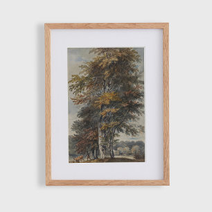 Affiche Hêtre, homme, bétail et moutons, vintage