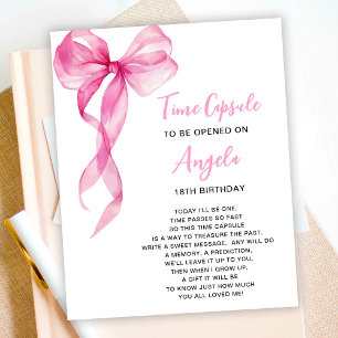 Affiche Heure Capsule Pink Bow Girls 1er anniversaire