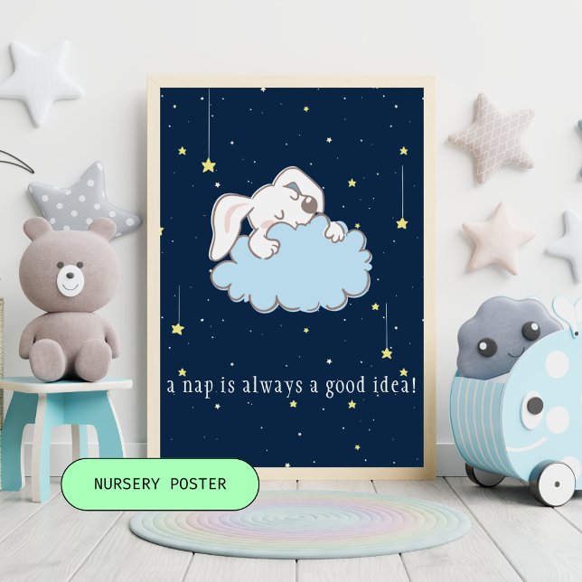 Affiche Heure de la sieste - Joli lapin sur un nuage Affic (Créateur téléchargé)