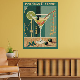 Affiche Heure du cocktail design milieu de siècle
