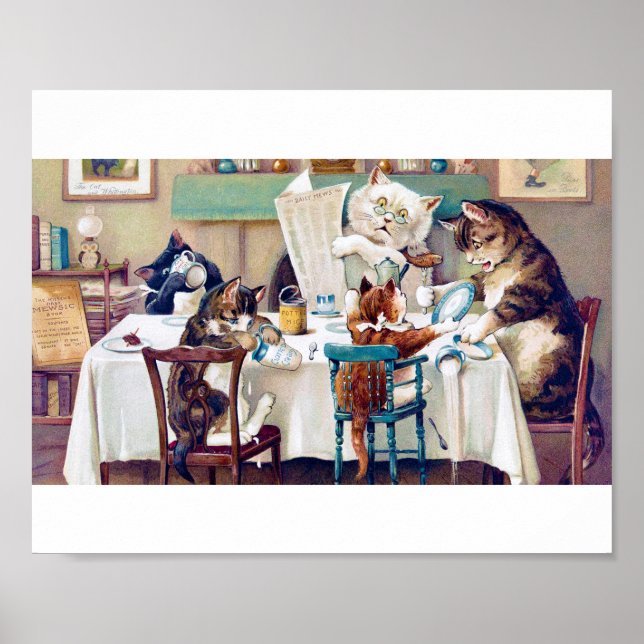 Affiche Heure du petit-déjeuner de chat, Louis Wain (Devant)