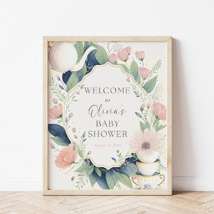 Affiche Heure pour le Fleur sauvage de Baby shower de thé 