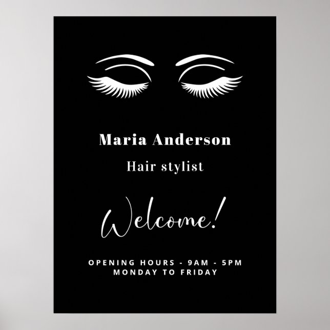 Affiche Heures d'ouverture de l'artiste en maquillage noir (Devant)