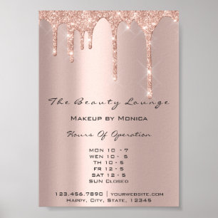 Affiche Heures d'ouverture de maquillage Rose Salon Drips 