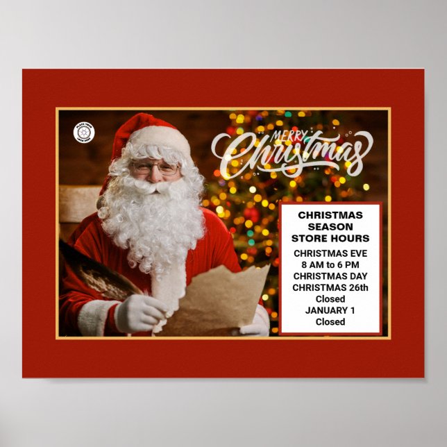 Affiche Heures d'ouverture du magasin de Noël Santa Busine (Devant)