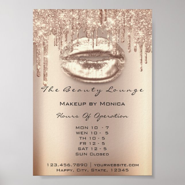Affiche Heures d'ouverture du salon de maquillage des lèvr (Devant)