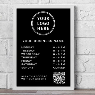 Affiche Heures d'ouverture Logo Code QR Noir