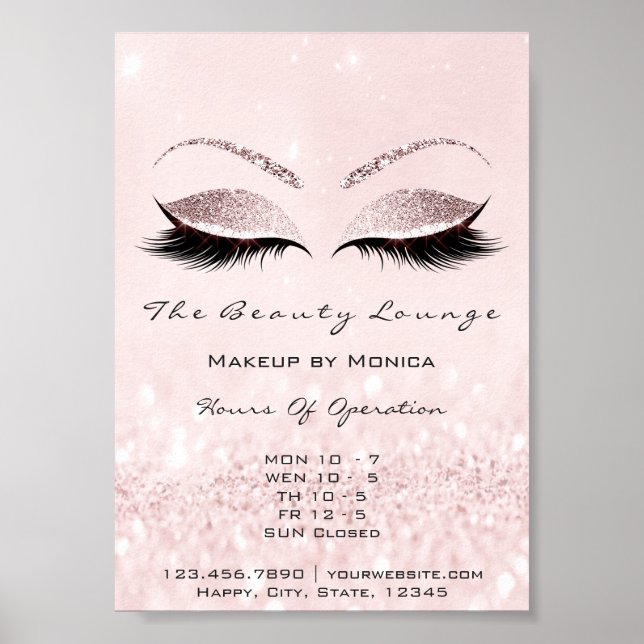 Affiche Heures d'ouverture Salon de beauté Parties scintil (Devant)