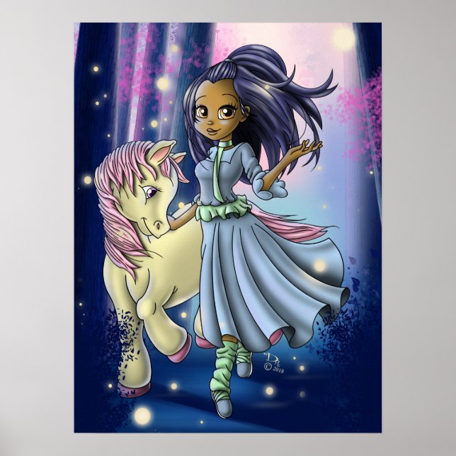 Affiche Heureuse fille amérindienne et poney (Devant)