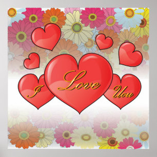 Affiche Heureuse Sainte-Valentin avec le coeur Je t'aime