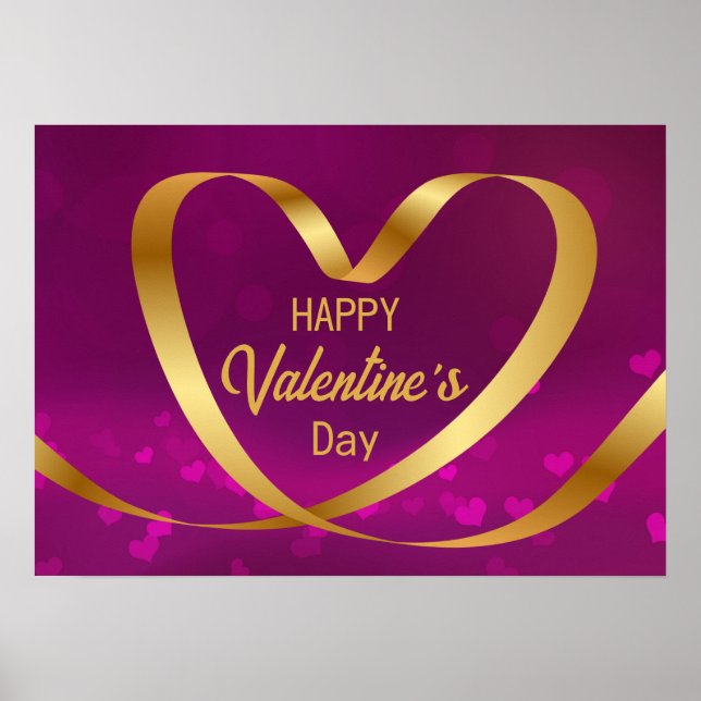 Affiche Heureuse Sainte-Valentin Gold Heart Ribbon Purple (Devant)