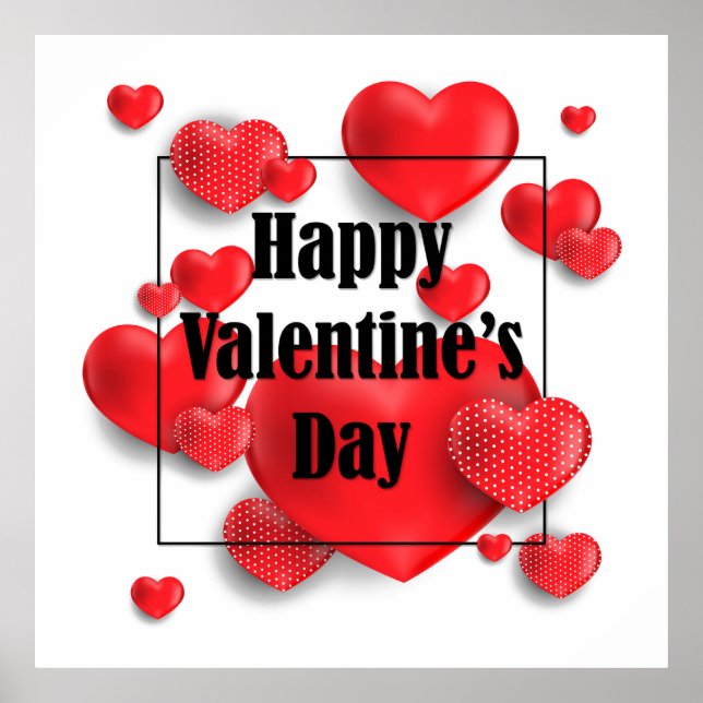 Affiche Heureuse Sainte-Valentin Red Love Hearts | Vacance (Devant)