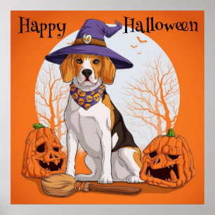 Affiche Heureuse sorcière Beagle Halloween