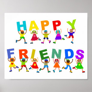 Affiche Heureux amis mignon dessin Divers enfants Texte