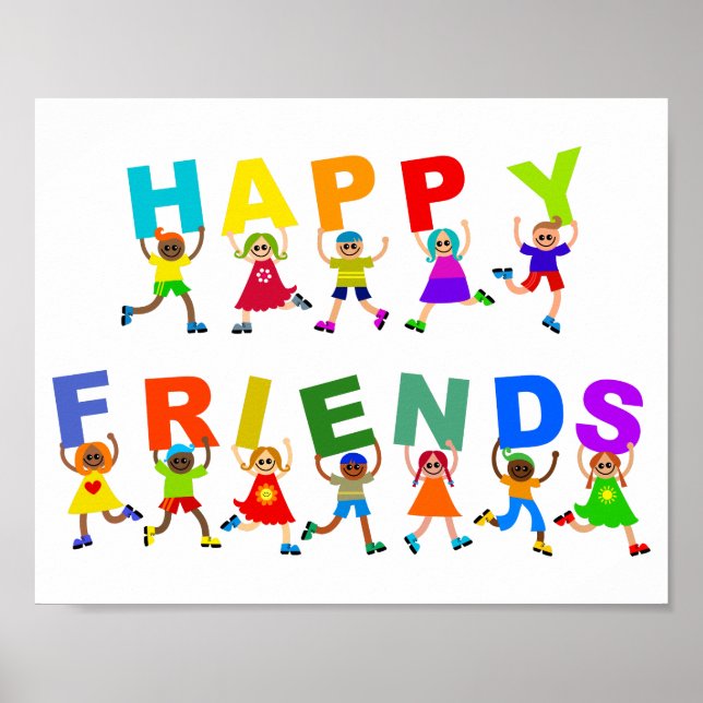 Affiche Heureux amis mignon dessin Divers enfants Texte (Devant)