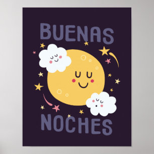 Affiche Heureux Art de nurserie Lune et Étoiles en Espagno