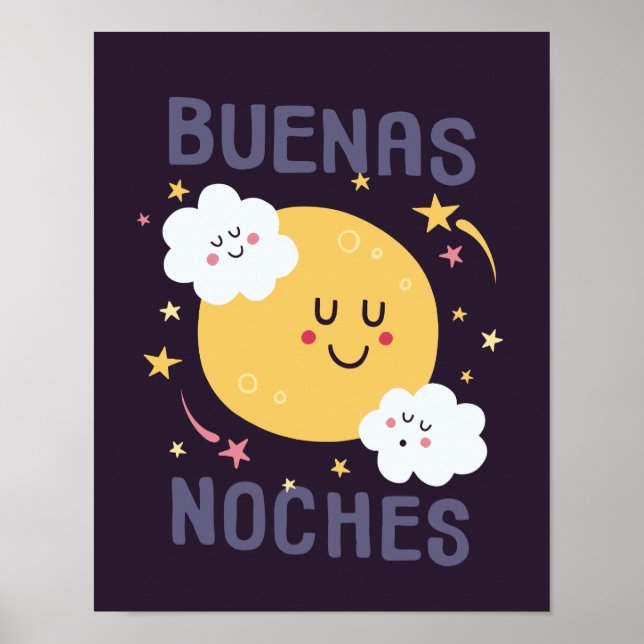 Affiche Heureux Art de nurserie Lune et Étoiles en Espagno (Devant)
