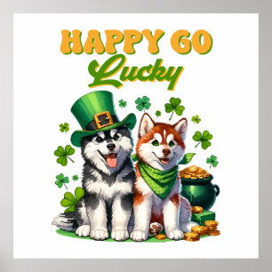 Affiche Heureux au Hasard Toutou Husky Mignon St. Patrick