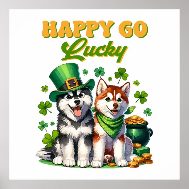 Affiche Heureux au Hasard Toutou Husky Mignon St. Patrick (Devant)