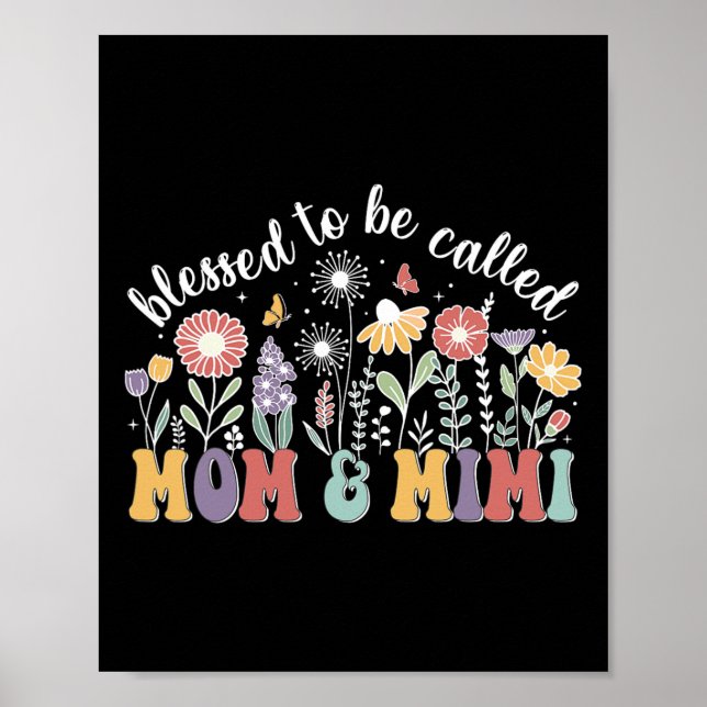 Affiche Heureux D'Être Appelé Maman Et Mimi Fleurs Mignonn (Devant)