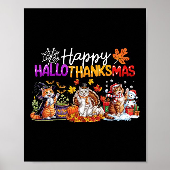 Affiche Heureux Hallothanksmas Les amateurs de chats Thank (Devant)