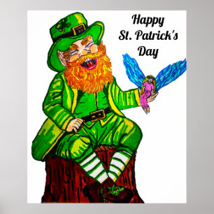 AFFICHE HEUREUX LEPRECHAUN ET AMI FAIRY
