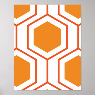 Affiche Hexagon abstract geometrical pattern en orange et