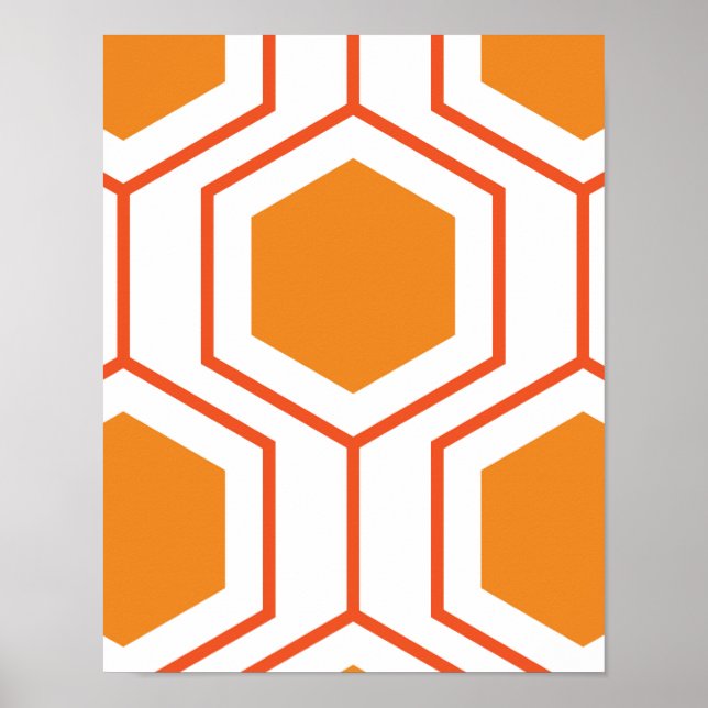 Affiche Hexagon abstract geometrical pattern en orange et (Devant)