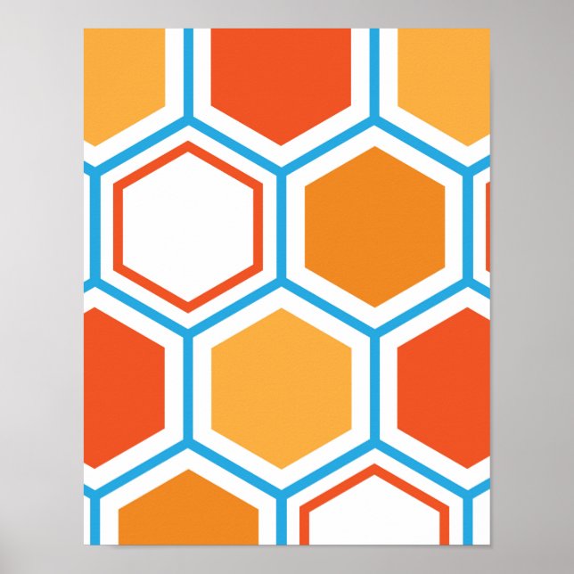 Affiche hexagone en orange, bleu et blanc (Devant)
