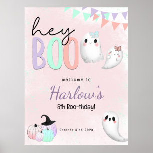 Affiche Hey Boo Ghost Pastel Halloween Anniversaire Bienve