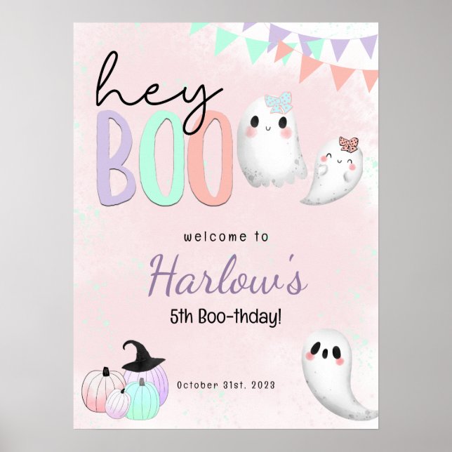 Affiche Hey Boo Ghost Pastel Halloween Anniversaire Bienve (Devant)