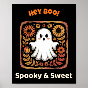 Affiche Hey Boo Ghost Retro Halloween Éffrayant Mat Octobr